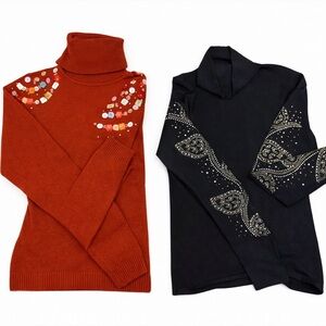 2-Piece Embellished Sweater Bundle | Rhinestone & Statement Knit Tops Medium